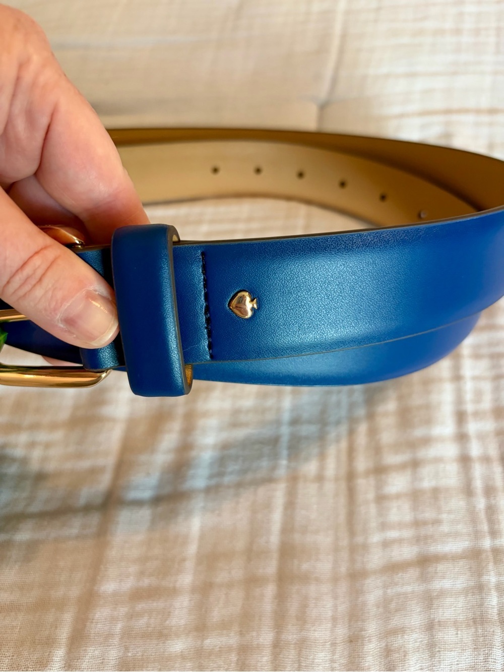 Kate Spade Women’s Blue Genuine Leather Belt with Gold-tone Hardware Sz XL - Picture 3 of 7